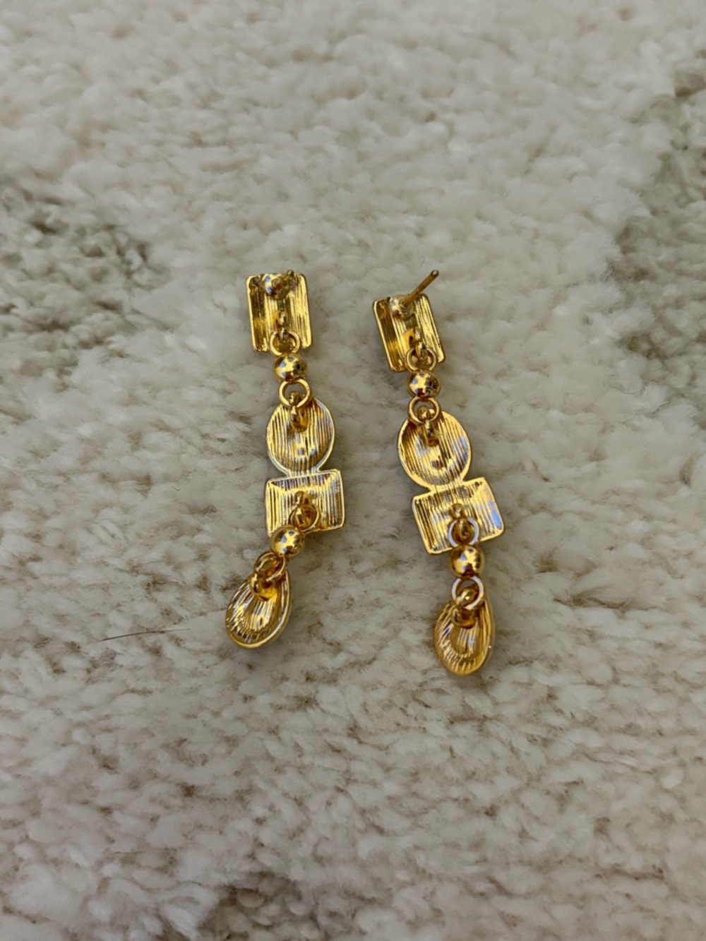 Emerald Green Statement Drop Earrings Gold Rhinestone Glam - Picture 7 of 12